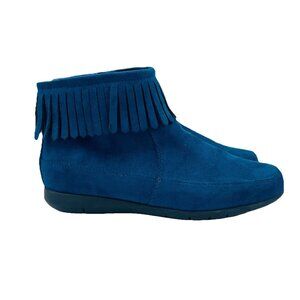 Comfortview Shoes Womens Size 7 M Blue Fringed Ankle Boots Comfort Zip Booties